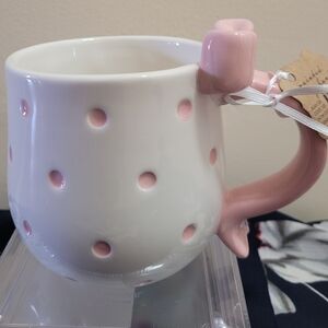 Pink & white polka dot mug with pink bow handle
